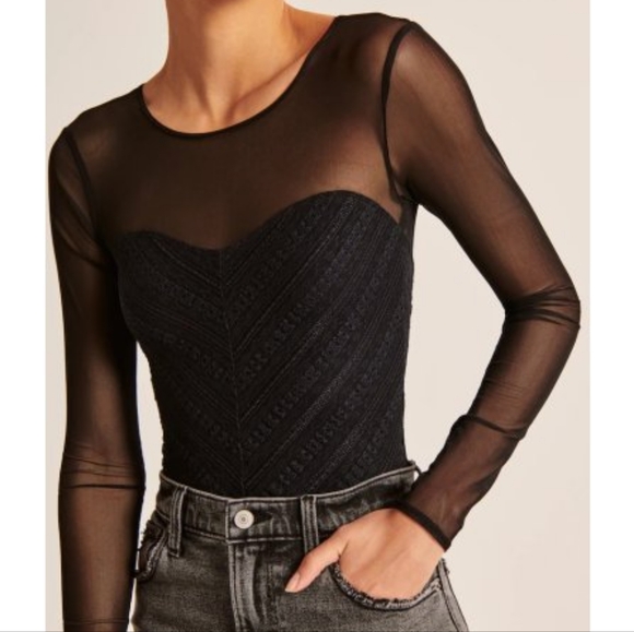 ABERCROMBIE & FITCH: Mesh and Lace Seamless Sweetheart Bodysuit *NWOT* - Picture 5 of 6